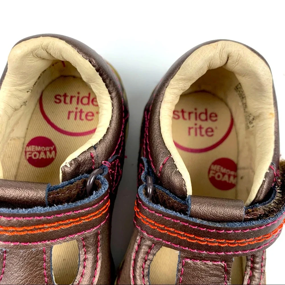 Stride Rite Teagan Brown Suede T Strap Mary Janes Size 4.5